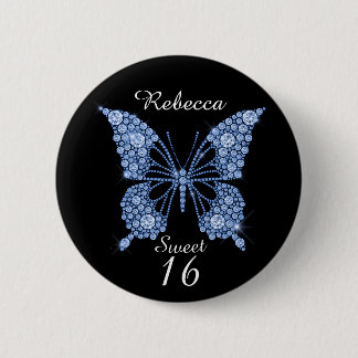 Bóton Redondo 5.08cm Sweet 16th Birthday Butterfly Personalizada