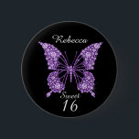Bóton Redondo 5.08cm Sweet 16th Birthday Butterfly Personalizada<br><div class="desc">Belo Botão Personalizado da Borboleta do 16.º Aniversário do 16.º aniversário. Preencha o campo de nome para personalizar. Para mais excelentes que combinem com produtos doces 16,  visite minha loja Hugglebugs.</div>