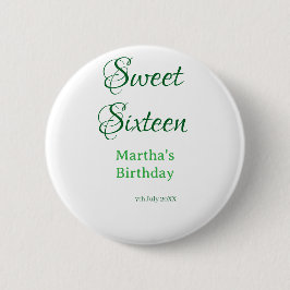 Bóton Redondo 5.08cm Sweet Sixteen green name date calligraphy boho ret