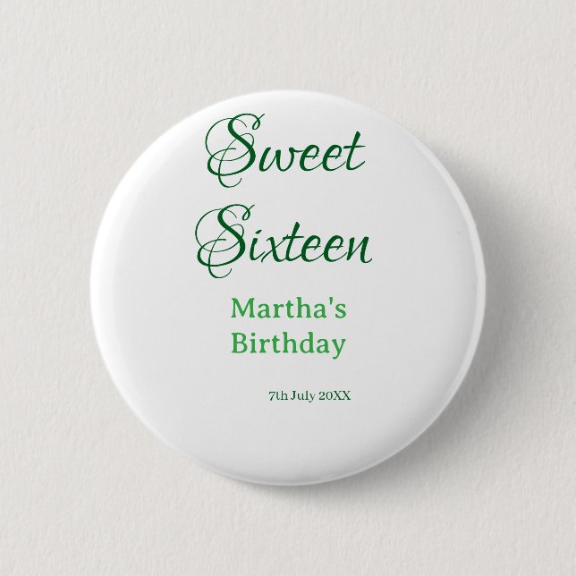 Bóton Redondo 5.08cm Sweet Sixteen green name date calligraphy boho ret (Frente)