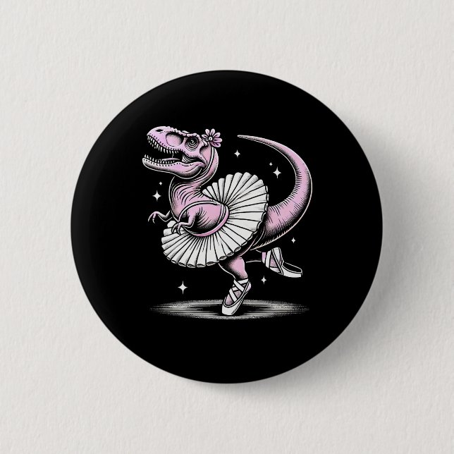 Bóton Redondo 5.08cm T-rex Dançando De Tutu E Pantufas (Frente)