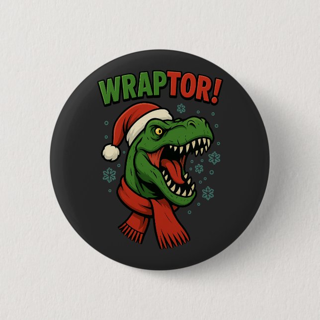 Bóton Redondo 5.08cm T-Rex Dinossauro Wraptor Natal Piada Engraçada (Frente)