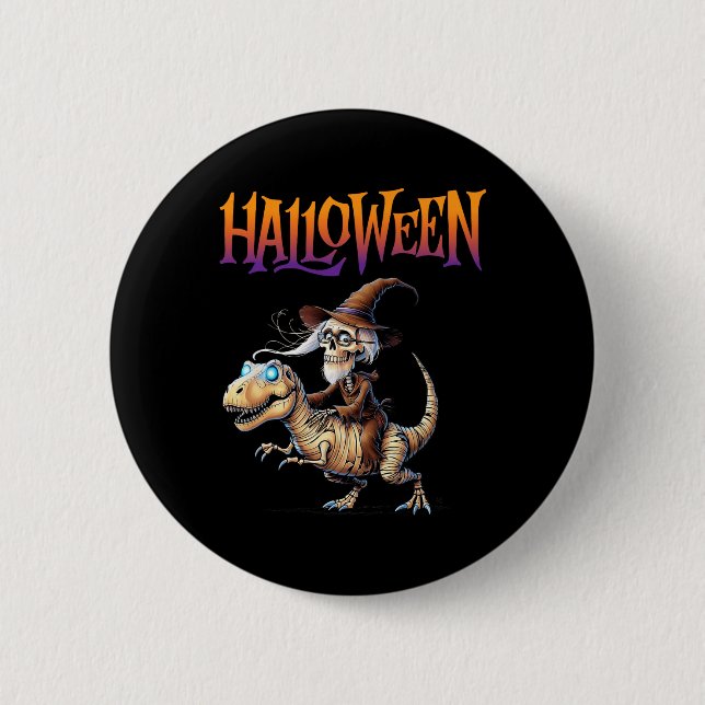 Bóton Redondo 5.08cm T-rex Skeleton Ride Halloween (Frente)