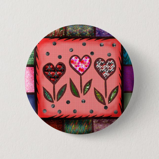 Bóton Redondo 5.08cm T-shirt e presentes acolchoados dos corações (Frente)