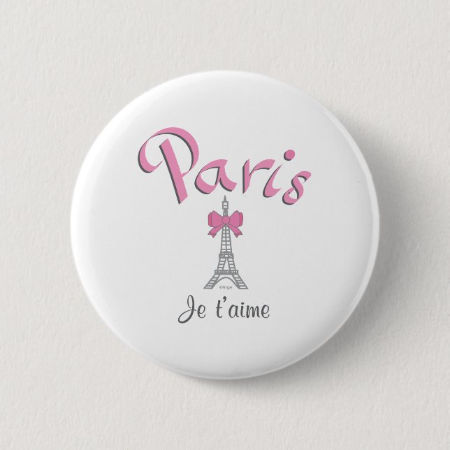 Bóton Redondo 5.08cm T'aime de Paris - de Je (eu te amo) (Frente)