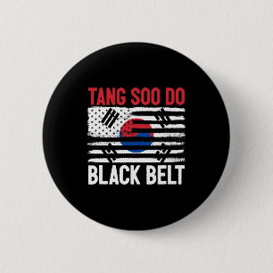Bóton Redondo 5.08cm Tang Soo Do Black Belt Karate Fighter Coreano Mart