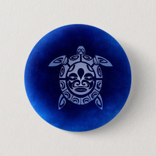 Bóton Redondo 5.08cm Tartaruga de mar tribal africana azul da máscara