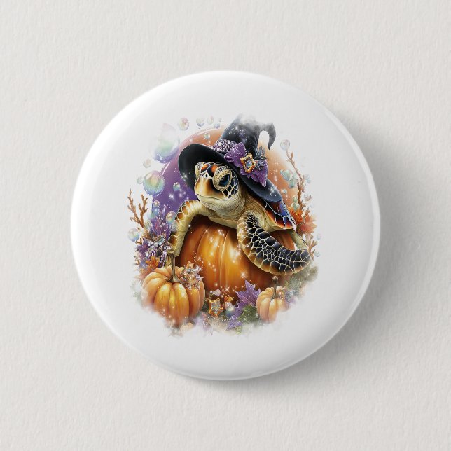 Bóton Redondo 5.08cm Tartaruga do Mar Halloween (Frente)