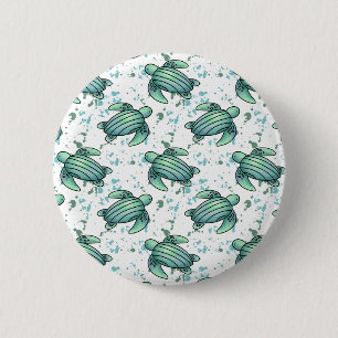 Bóton Redondo 5.08cm tartaruga marinha em aquarela padrão verde azul an