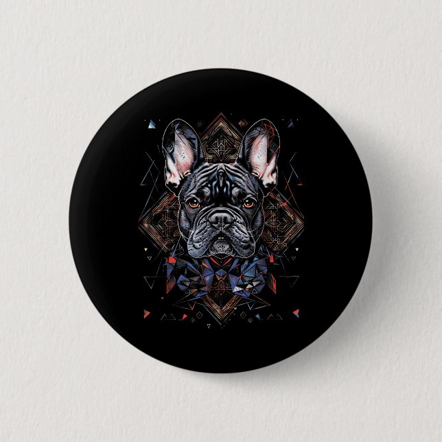 Bóton Redondo 5.08cm Tattoo Art French Buldog Combinado Geométrico (Frente)