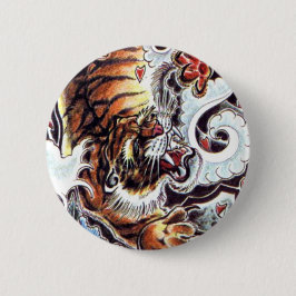 Bóton Redondo 5.08cm Tatuagem de Tigre Japonês