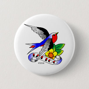 Bóton Redondo 5.08cm Tatuagem velho da andorinha de Skool