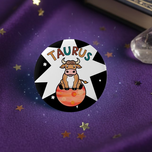 Bóton Redondo 5.08cm Taurus, estrela Bull zodiac (Criador carregado)