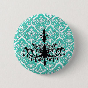 Bóton Redondo 5.08cm Teal Damask Black Chandelier