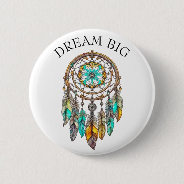 Bóton Redondo 5.08cm Teal e Brown Dreamcatcher | Dream Big (Frente)