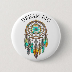 Bóton Redondo 5.08cm Teal e Brown Dreamcatcher   Dream Big