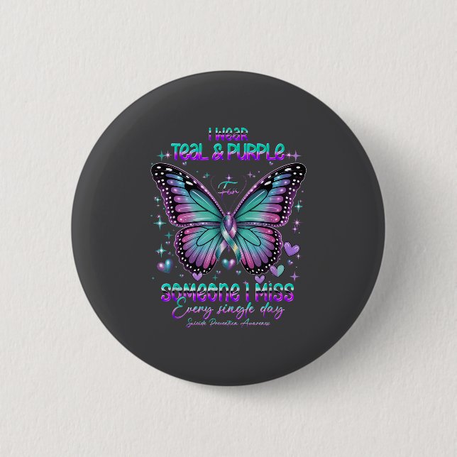 Bóton Redondo 5.08cm Teal N Purple Butterfly Suicide Prevention Awarene (Frente)