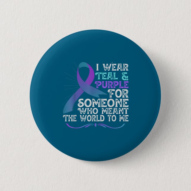 Bóton Redondo 5.08cm Teal Purple Ribbon For Suicide Prevention Awarenes (Frente)