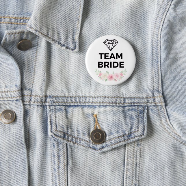 Bóton Redondo 5.08cm Team Bride Diamond and Flowers Button Pin (In Situ)