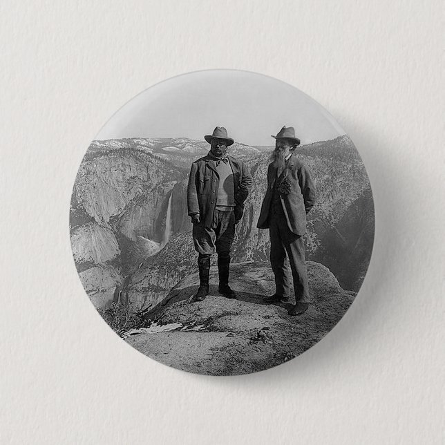 Bóton Redondo 5.08cm Teddy Roosevelt e John Muir em Yosemite (Frente)