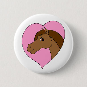 Bóton Redondo 5.08cm Tema da Equina Bonito Coração Rosa-Cavalo