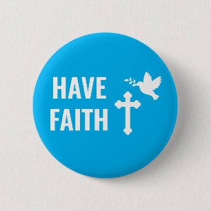 Bóton Redondo 5.08cm Tenha fé, Cruz Cristã e Dove, Azul