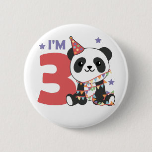 Bóton Redondo 5.08cm Terceiro Aniversário Panda Para Crianças 3 Anos Bo