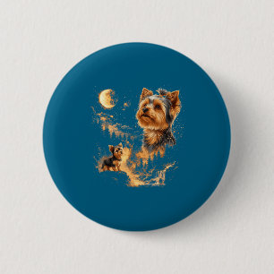 Bóton Redondo 5.08cm Terrier Yorkshire Engraçado Uivando Lua Vintage