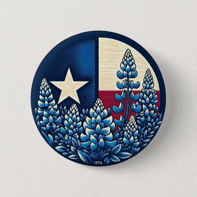 Bóton Redondo 5.08cm Texas Bluebonnets State Flag Pride Texan (Frente)