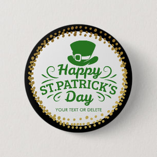 Bóton Redondo 5.08cm Texto feliz do costume do chapéu do Leprechaun do