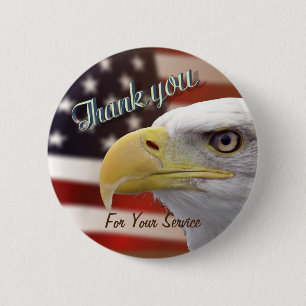 Bóton Redondo 5.08cm Thank You For Your Service USA Eagle Pin Button