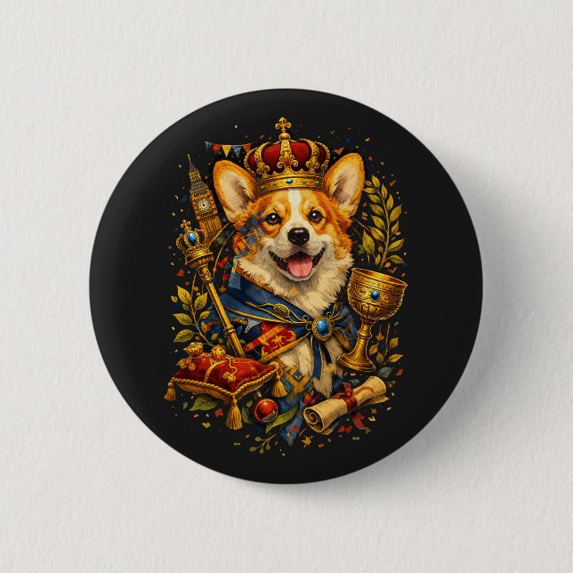 Bóton Redondo 5.08cm The Corgi King (Frente)
