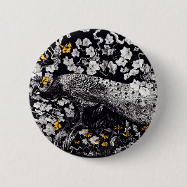 Bóton Redondo 5.08cm Theo Van Hoytema Retro Peacock Clip Art Black and