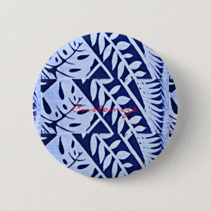 Bóton Redondo 5.08cm Thunder_Cove do Padrão de Folhas Brancas Azuis