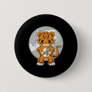 Bóton Redondo 5.08cm Tigre Anime Gato Conscientização da Dislexia