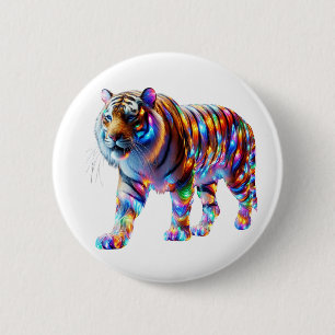 Bóton Redondo 5.08cm Tigre Colorido Brilhante - Arte Vibrante Glassada
