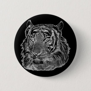 Bóton Redondo 5.08cm tigre cromo prateado face natureza animal arte sel