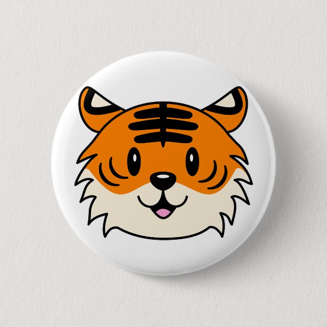 Bóton Redondo 5.08cm Tigre de Cartoon Sorridente (Frente)