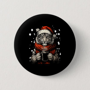 Bóton Redondo 5.08cm Tigre de Natal com Chapéu de Papai Noel Amante de
