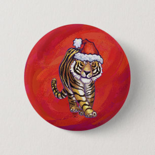 Bóton Redondo 5.08cm Tigre de Natal em Vermelho