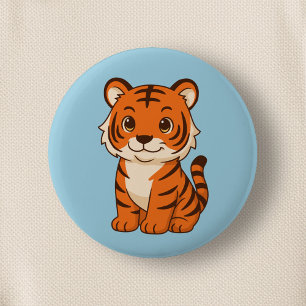 Bóton Redondo 5.08cm Tigre Fofo em Azul