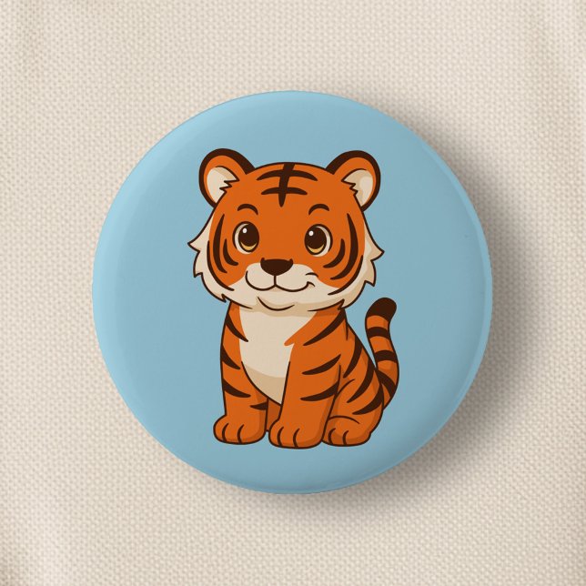 Bóton Redondo 5.08cm Tigre Fofo em Azul (Criador carregado)