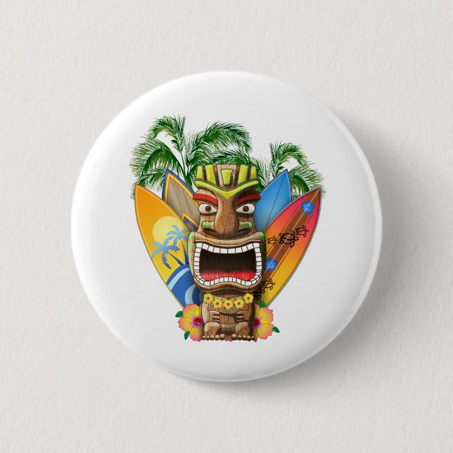 Bóton Redondo 5.08cm Tiki havaiano que surfa (Frente)