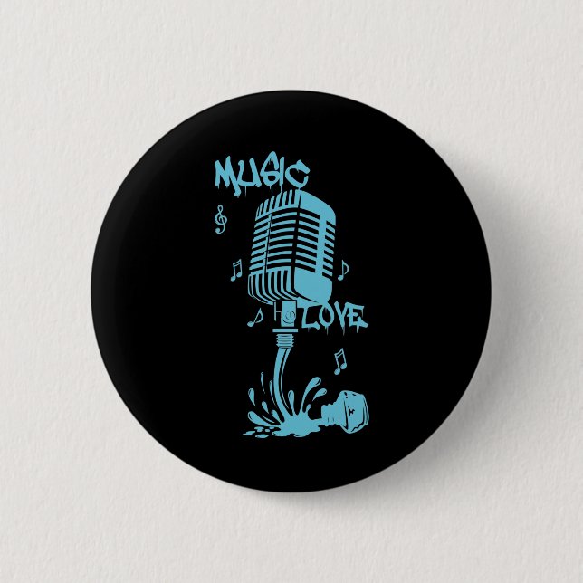 Bóton Redondo 5.08cm Tinta derramada forma Microfono en Azul (Frente)