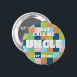 Bóton Redondo 5.08cm Tio Chá de fraldas Colorida Cheker Block<br><div class="desc">Este botão colorido e neutro é uma maneira divertida de celebrar os pais a estarem em um chá de fraldas de casal e compartilhar a alegria com a família e amigos,  para que todos saibam quem é o tio orgulhoso,  bem como seu nome verdadeiro.</div>