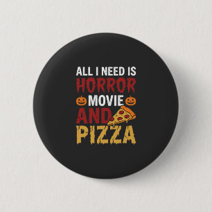 Bóton Redondo 5.08cm Tipografia de Filme de Terror de Halloween e Pizza