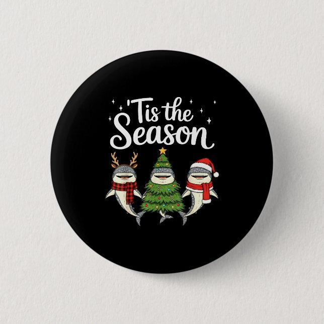 Bóton Redondo 5.08cm Tis The Season Whale Shark Christmas Santa  (Frente)