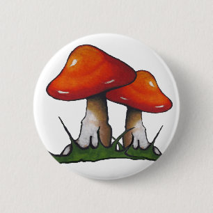 Bóton Redondo 5.08cm Toadstools vermelhos, cogumelos: Arte Freehand do
