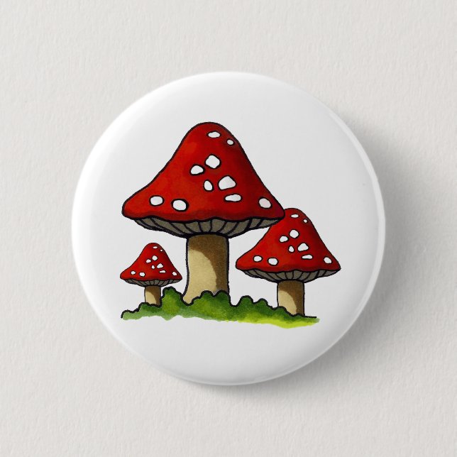 Bóton Redondo 5.08cm Toadtstools vermelho, cogumelo: Arte Freehand (Frente)