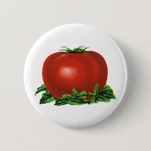 Bóton Redondo 5.08cm Tomate Vermelho Maduro Vintage, Legumes e Frutas